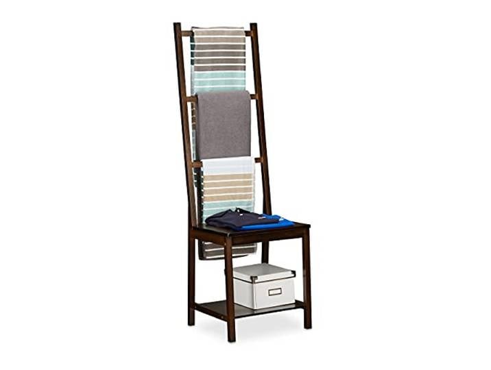 Relaxdays\, Marron Porte Portant Range-Serviettes Bain Valet Chambre Chaise Dressing Bambou 133x40x42cm\, Foncé\, 40 x 42 x 133 cm