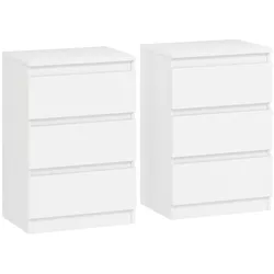 STILVORA Nachttische 2er-Set Holz Weiß 40x30x59,5 cm mit 3 Schubladen