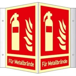 Schild Winkels. Feuerlöscher(Für Metallbr.) ISO 7010,Kunstst.,nachl.,160-mcd,200x250 mm