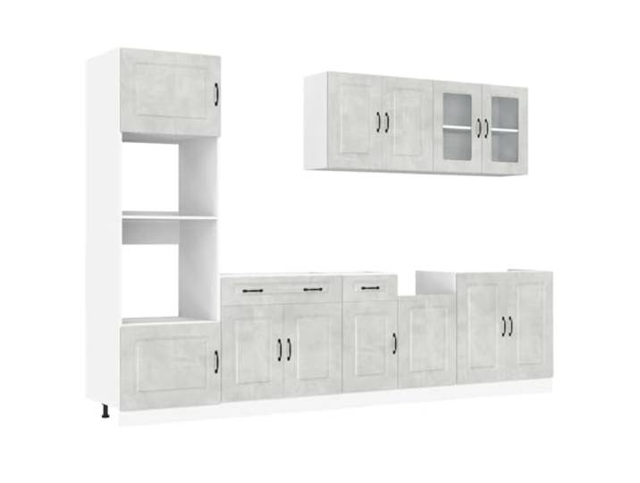 fsahslih 7-TLG Küchenzeile Kalmar Betongrau Küchenschrank Set Holzwerkstoff Moderne Einbauküche mit viel Stauraum für Geschirr und Töpfe. Verstellbare Füße bieten Flexibilität in der Küche.