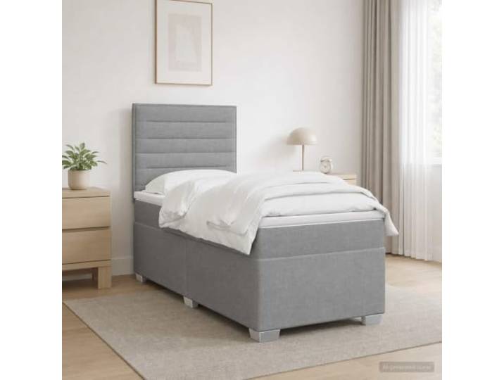 Boxspringbett für Einzelbett, hellgrau, mit Stoffmatratze Kopfteil verstellbar 78-88 cm, Taschenfedern, Schaumstoff, fester Lattenrahmen, waschbare Bezüge