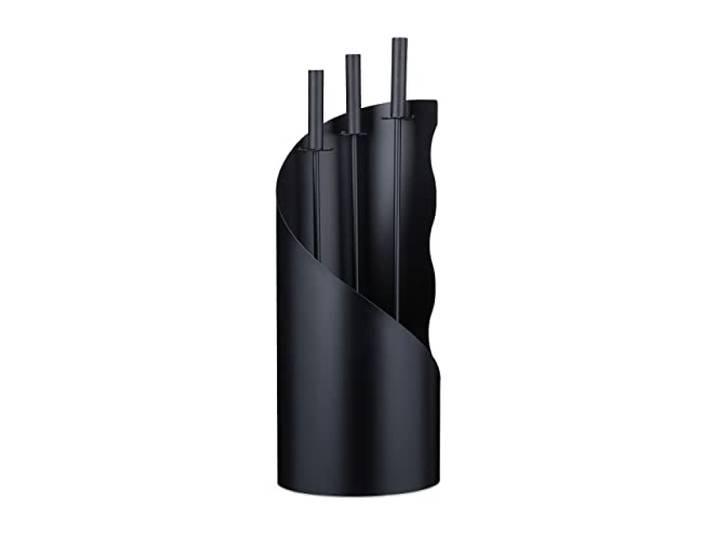 Relaxdays haardset modern, 4-delige haardstel met pook, schep, bezem & houder, openhaardset, zwart