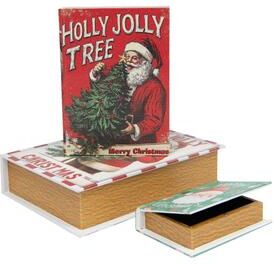 IH Casa Decor Wooden Storage Book Holly Jolly Santa Set of 3