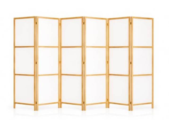 RIIMARE - Paravent Innen Raumteiler Holz Japan 250x172 cm 6-teilig Japanische Trennwand Raumtrenner Room Divider Mobiler Sichtschutz Spanische Wand Raum Abtrennung
