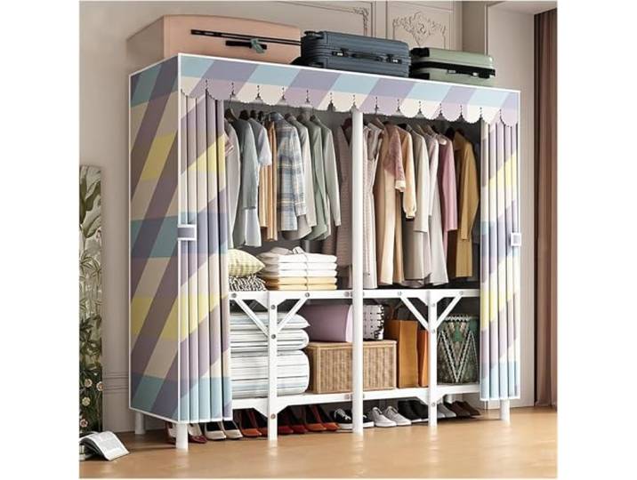 MmcdylyhEU Robuster tragbarer Kleiderschrank mit Abdeckung – Standgarderobe for Aufhängen von Kleidung, Faltbarer Organizer for die Aufbewahrung von Kleidungsstücken(Gray,150x170x45cm)