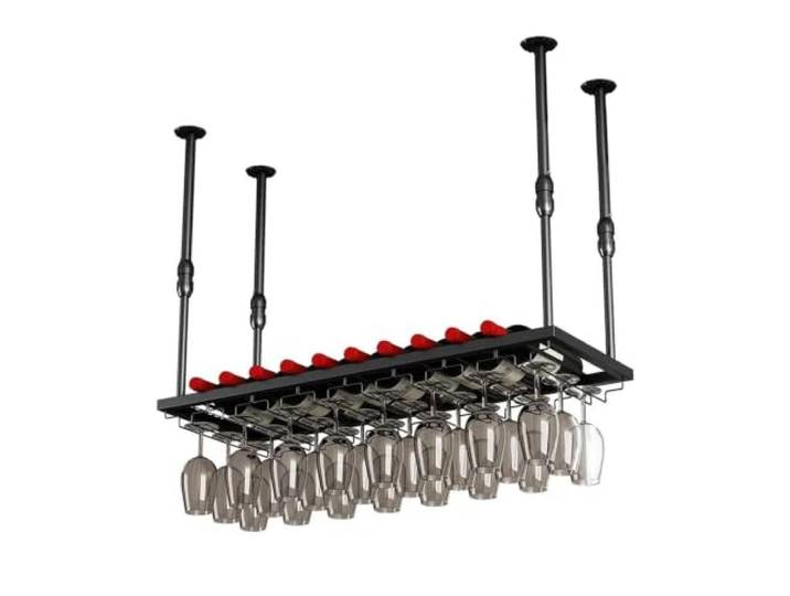 Hängende Regale Weinglashalter Metall Offenes Design Platzsparend 60-200cm Weinglashalterung Hangend Weinflaschenhalter Einstellbar Höhe Weinglasregal Schwarz, Gold