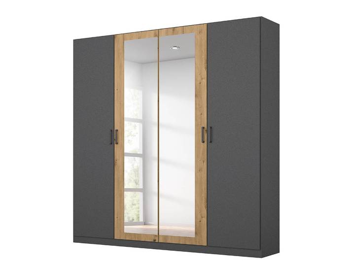 Armoire Miro avec miroir 181cm Gris/Imitation chêne Artisan/Gris métallisé