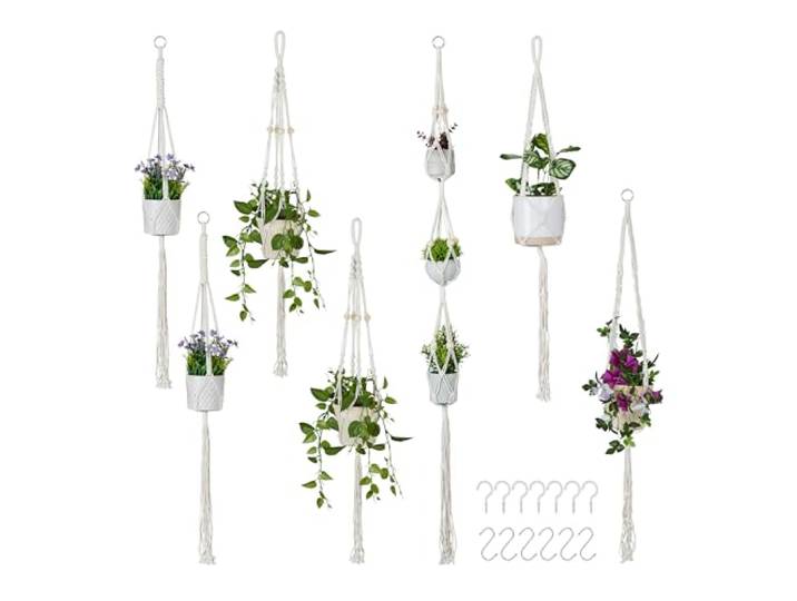 Relaxdays suspensions en macramé\, Set de 7\, Boho\, Tailles variées\, Support de Plantes intérieur\, Coton\, crème