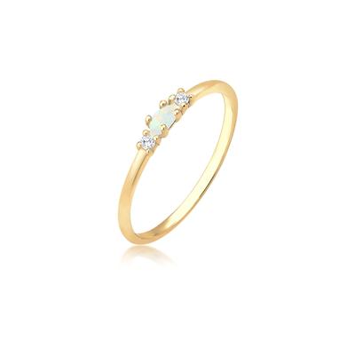 Fingerring ELLI "Opal Marquise und Zirkonia 925 Sterling Silber" Gr. 54, gold, Fingerringe, Damen, 54mm,mit Steinen, Silber 925 (Sterlingsilber), 1mm, Fingerring
