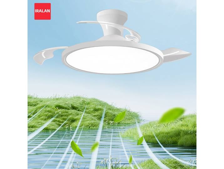 Ventilateur de plafond moderne IRALAN avec lumière LED, moteur DC, débit d'air élevé, télécommande pour chambre à coucher, salle à manger - Blanc