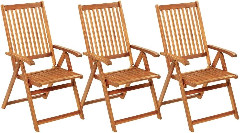 3 klappbare Gartenstühle aus massivem Akazienholz mit Auflagen, 5-fach verstellbar für bis zu 110 kg und platzsparend zusammenklappbar, mit ölbehandelter Oberfläche