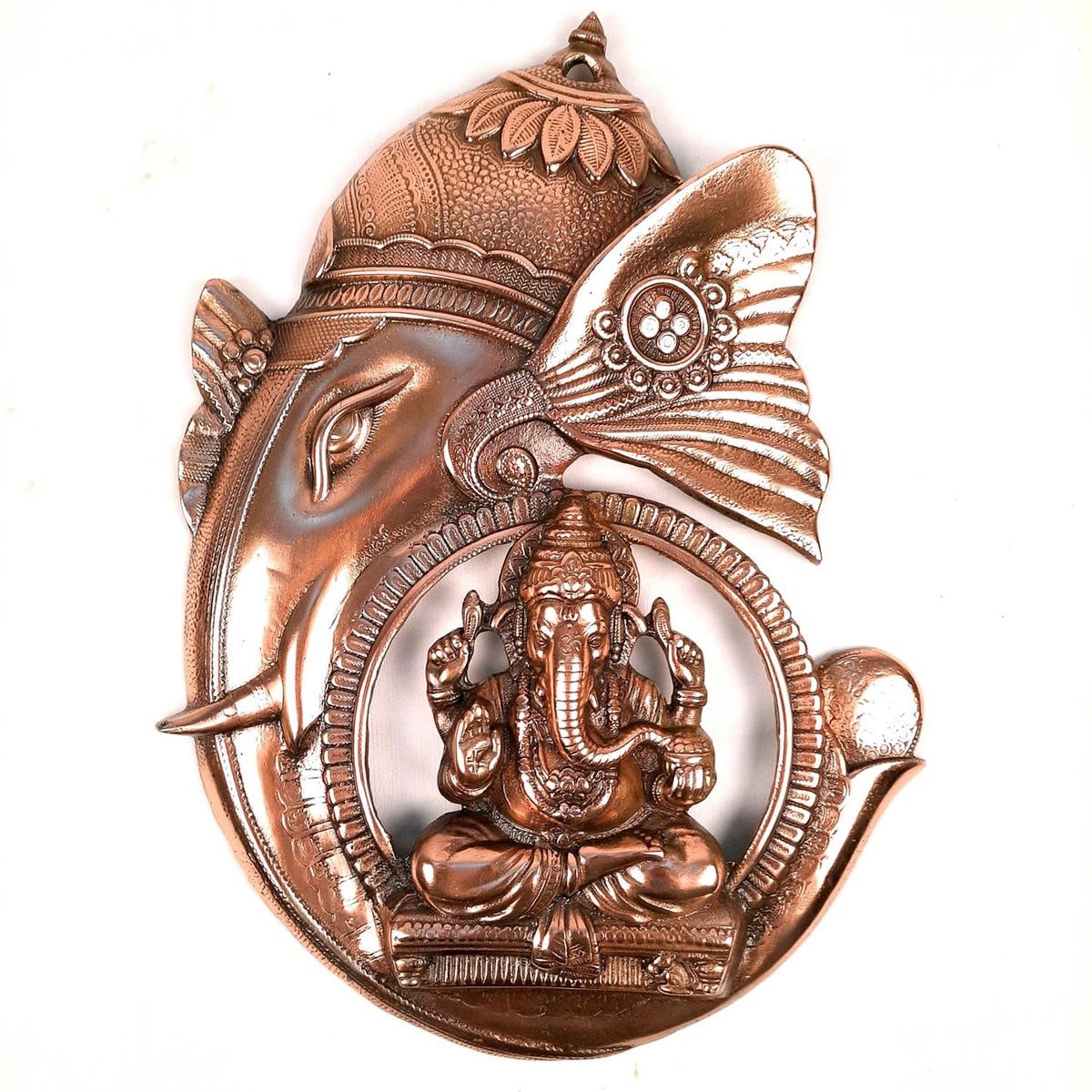 N3 Collecties Ganesha Wanddecoratie van Metaal in Koperen Kap, 17 Inch