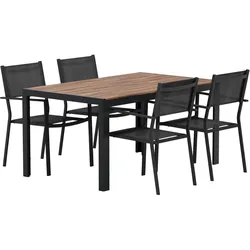 Ebuy24, Gartentisch + Balkontisch, Break Gartenset Tisch 90x150 cm Natur 4 Stühle schwarz. (150 x 90 x 75 cm)