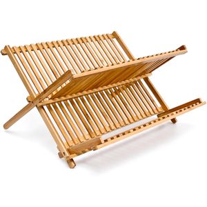 Relaxdays Abtropfgestell 10014073, Cross Bambus, Geschirr, Holz, 42x25x33cm, braun