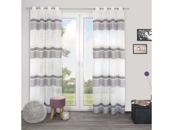 Gardine DECOLIFE Vilmar Gr. 1, grau (anthrazit, grau, weiß), B:135cm H:245cm, Wirkware, Polyester, Gardinen, Gardine, mit schmalen und breiten Streifen