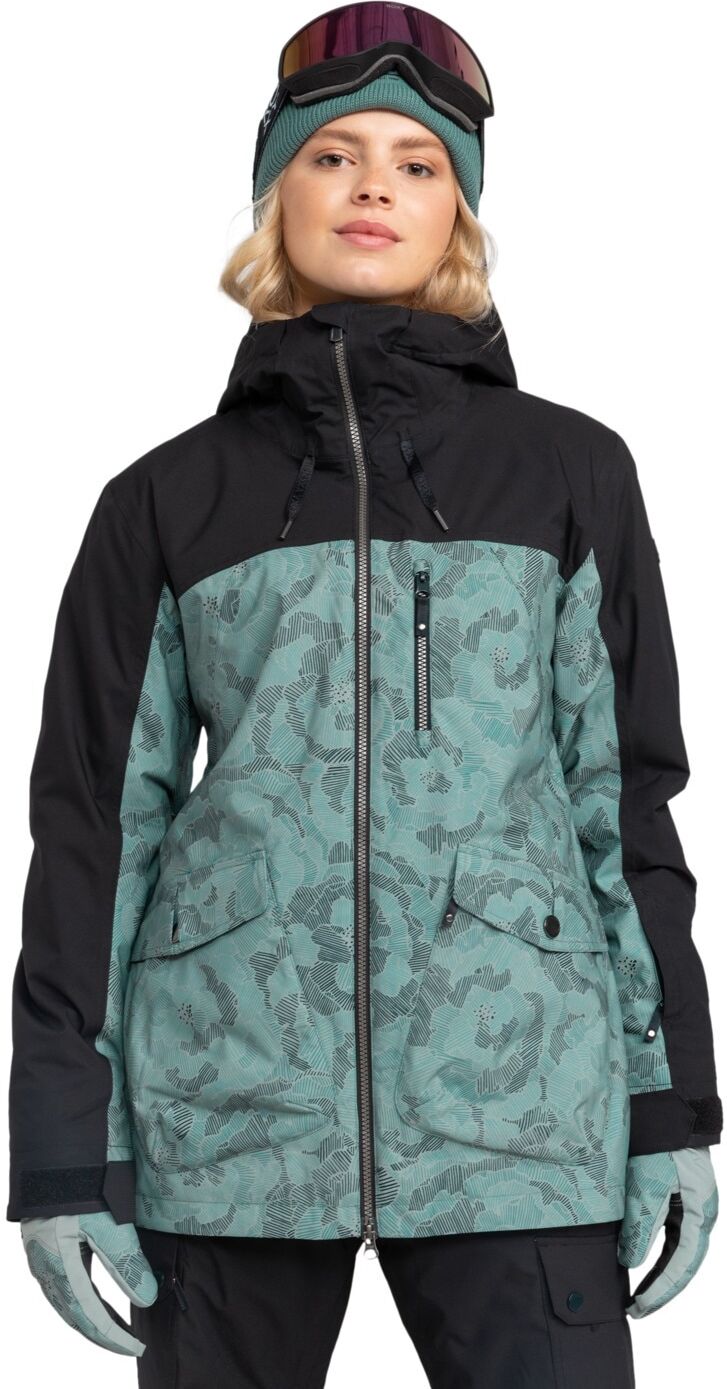 Snowboardjacke ROXY "Stated", Damen, Gr. M, grün (pad sketch book), Obermaterial: Material: 56% Polyester, 44% Polyester., Jacken Snowboardjacke pad sketch book M