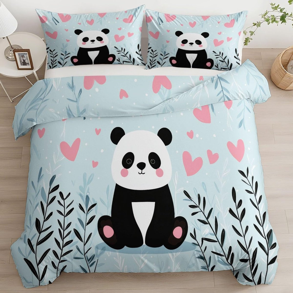 Omkeerbaar Beddengoedset Tweepersoons met Panda Design - Blauw - 220 x 240 cm