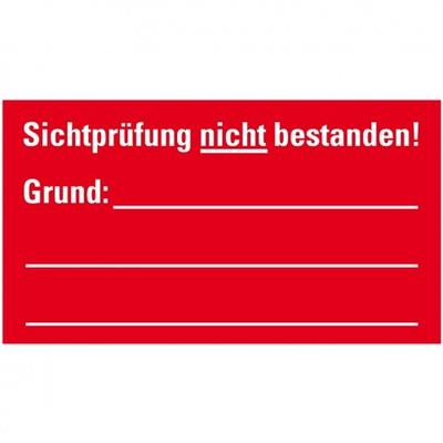 Aufkleber I Prüfplakette Sichtprüfung nicht bestanden, Grund, rot/weiß, Dokumentenfolie, 45x25mm, 12/Bogen
