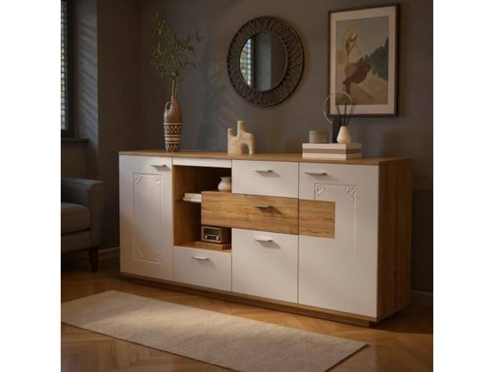 FurnitureR Natural Konsolentisch, Zeitgenössisches Design, Hochwertiges MDF-Material, Stauraum mit Schubladen, Vielseitige Nutzungsmöglichkeiten, Moderne Eleganz für Wohnzimmer und Flure