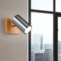 Wand Leuchte Holz natur Spot Strahler Decken Leuchte verstellbar Wohn Zimmer Beleuchtung silber