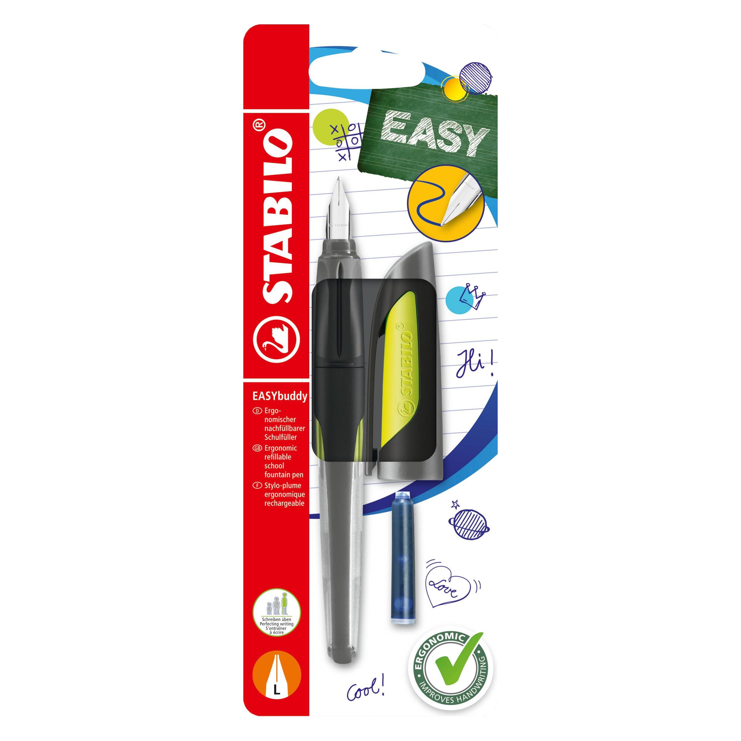 Stabilo Schulfüller mit Linkshänder-Feder L - EASYbuddy in schwarz/limette - Einzelstift - inklusive (1x) (B-51568-3)