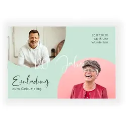 Einladungskarte Doppelgeburtstag: Runde Bildfelder mit Fotos in Mint
