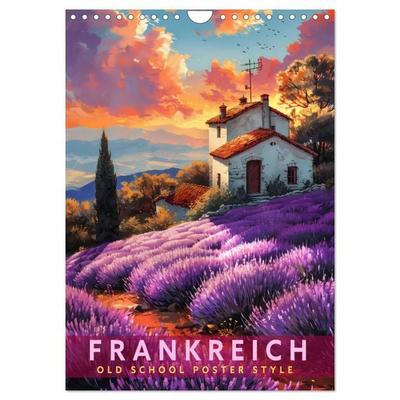 Frankreich - Old School Poster Style (Wandkalender 2026 DIN A4 hoch), CALVENDO Monatskalender