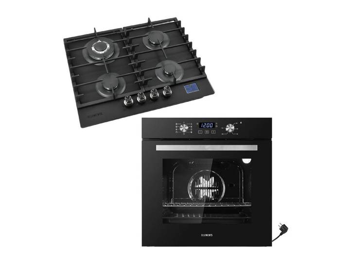 KB Elements Backofen-Set Einbaubackofen 60 cm mit Gaskochfeld 4 Flammig, Air Fry Funktion, Steam Clean, 4-Flammen-Gaskochfeld