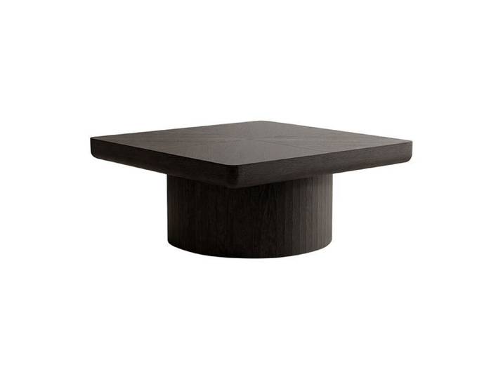 Table Basse Carrée en Bois 78x78x40 cm Plateau Épais Table de Salon Moderne avec Piétement Cylindrique Central Noir