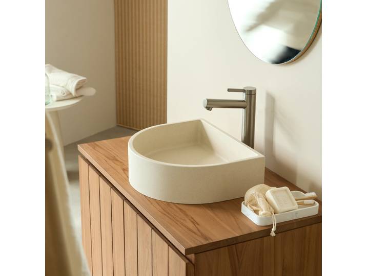 Jenna - Waschbecken aus Terrazzo Cream, halbrund b. 38 cm - Beige