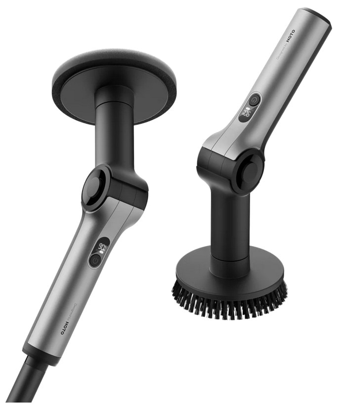 HOTO Flexi Cordless Spin Scrubber HFE0030GL - Kabellose elektrische Reinigungsbürste mit Teleskopstiel, Akku & 6 Bürstenaufsätzen