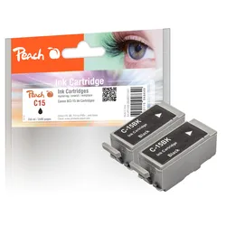 2 Peach Tintenpatronen schwarz kompatibel zu Canon BCI-15BK*2, 8190A002