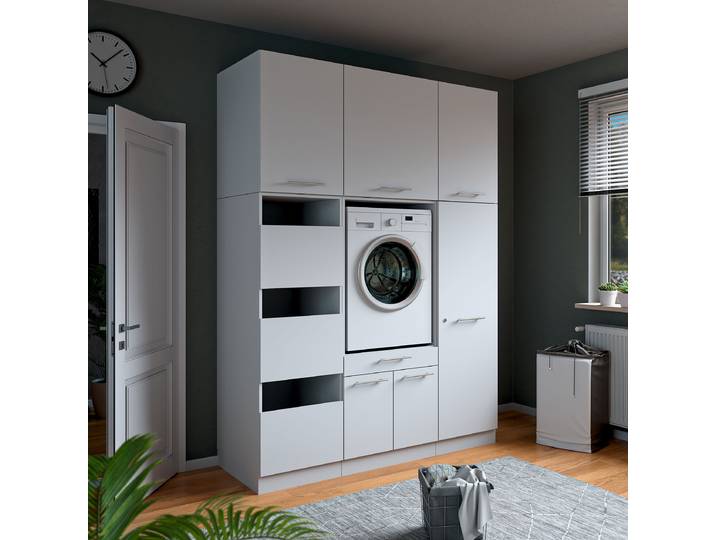 Hauswirtschaftsraum Set Q 168cm Weiß/Weiß