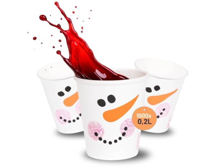 DeinPack 1000 Glühweinbecher 200 ml - Winter Pappbecher mit Schneemann Motiv Einweg to go Heißgetränkebecher für Glühwein, Punsch & Tee beschichtete Weihnachtsbecher aus Pappe