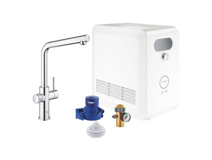 GROHE mitigeur monocommande à L BLUE HOME avec système pour 3 types d'eau 31347003 (Chrome - acier chromé)