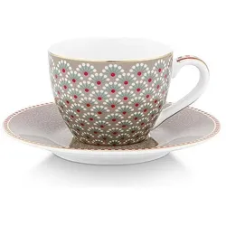 PIP Studio, Tasse, Blooming Tales Khaki Espressotasse mit Untertasse 0,12l Set2 (120 ml, 2x)
