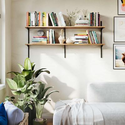 "Wallniture Turin 48"" Adjustable Shelves, Floating Bookshelves for Wall Decor, Real Wood Boards, Wall Mounted, 2,3 or 4 Tier"