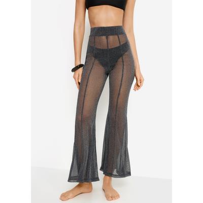 Schlupfhose LSCN BY LASCANA, Damen, Gr. 38, N-Gr, silber (anthrazit), Mesh, Obermaterial: 89% Polyamid, 11% metallisierte Fasern, leicht glänzend, leicht transparent, unifarben, figurbetont lang, Hosen Schlupfhose