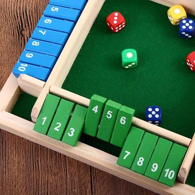 Inspire Curations 4 Player Board Game Shut The Box Game Wooden Arithmetic Dice Flip Tile Set colored