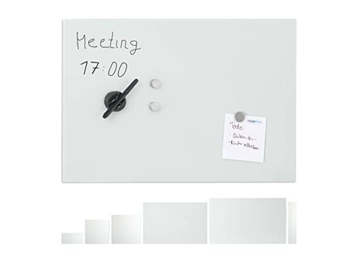 Relaxdays Tableau mémo magnétique\, Verre de Protection\, Panneau Pense-bête\, 3 aimants\, 60 x 40 cm\, Blanc