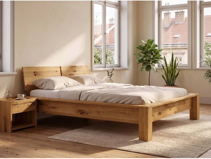 Wildeichenbett „Hanna“ 120 x 190 cm Massivholz Wildeiche