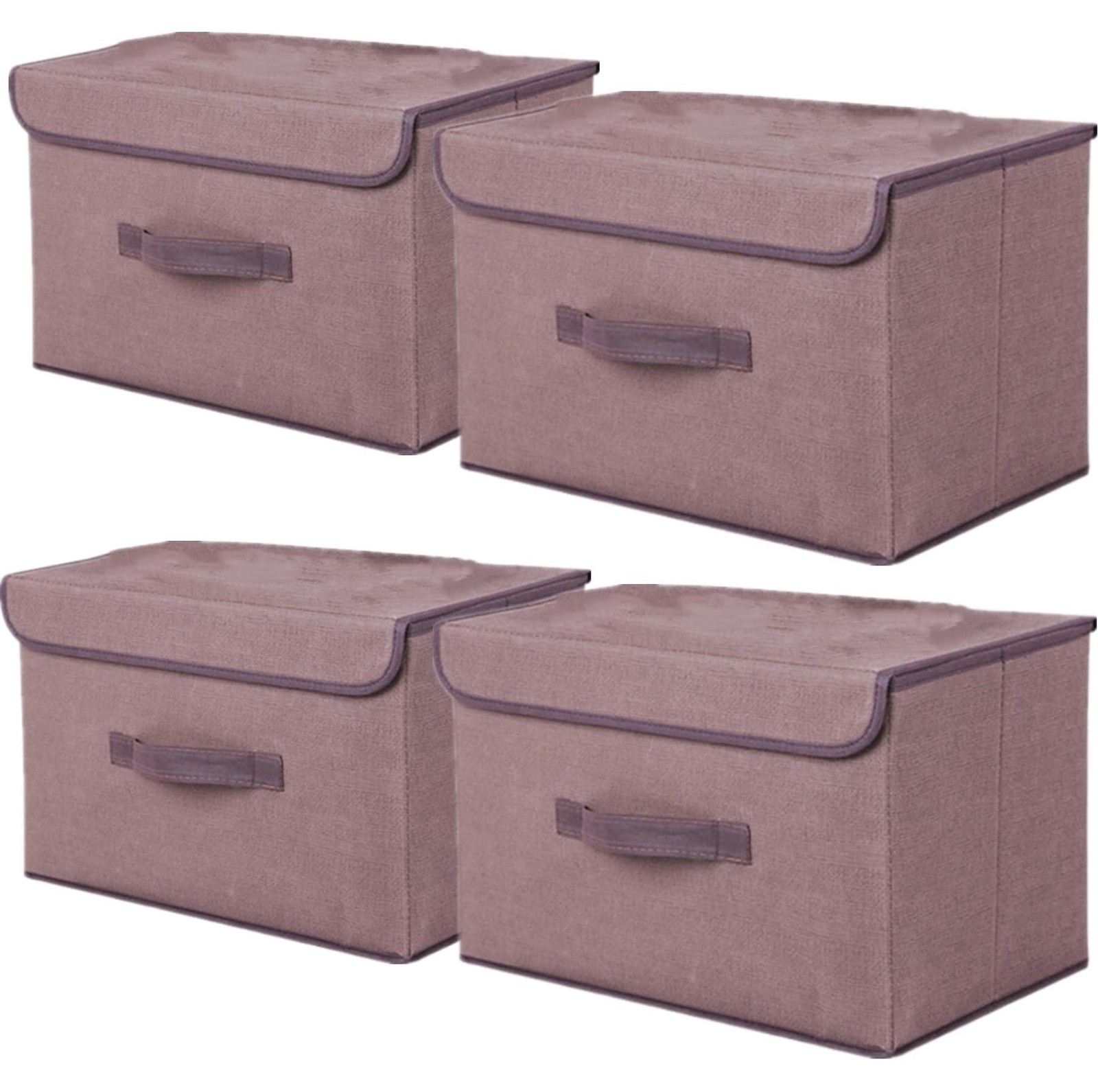 Merkloze Set van 4 Vouwbare en Stapelbare Opbergdozen met Deksel in Solid Kleur