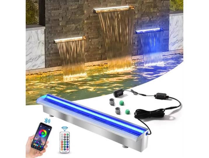Fontaine de piscine cascade de piscine RGB cascade déversement en acier inoxydable 90/120cm fontaine de cascade d'étang de jardin extérieur