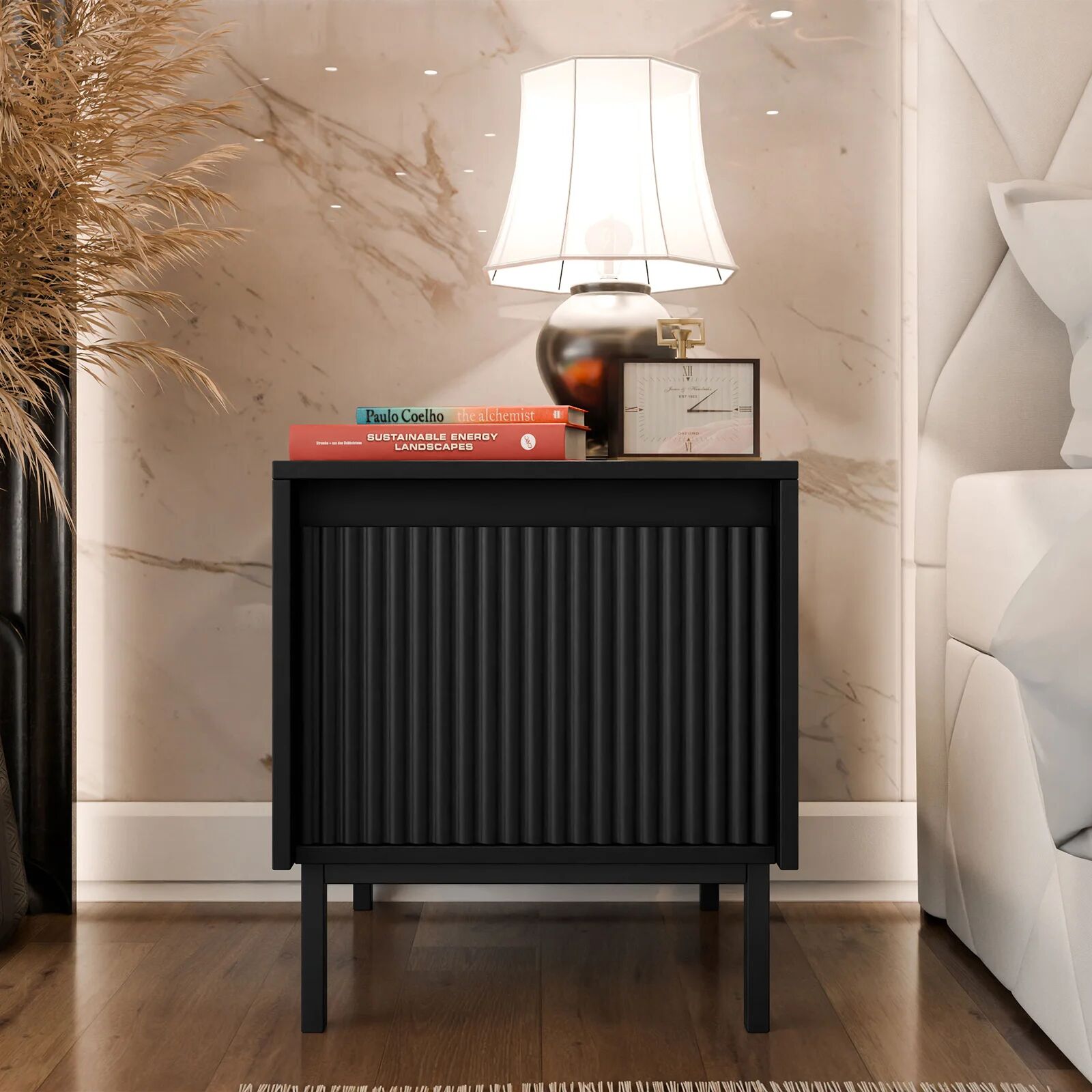 garneroarredamenti Comodino 45x50h cm design cannettato nero Strike