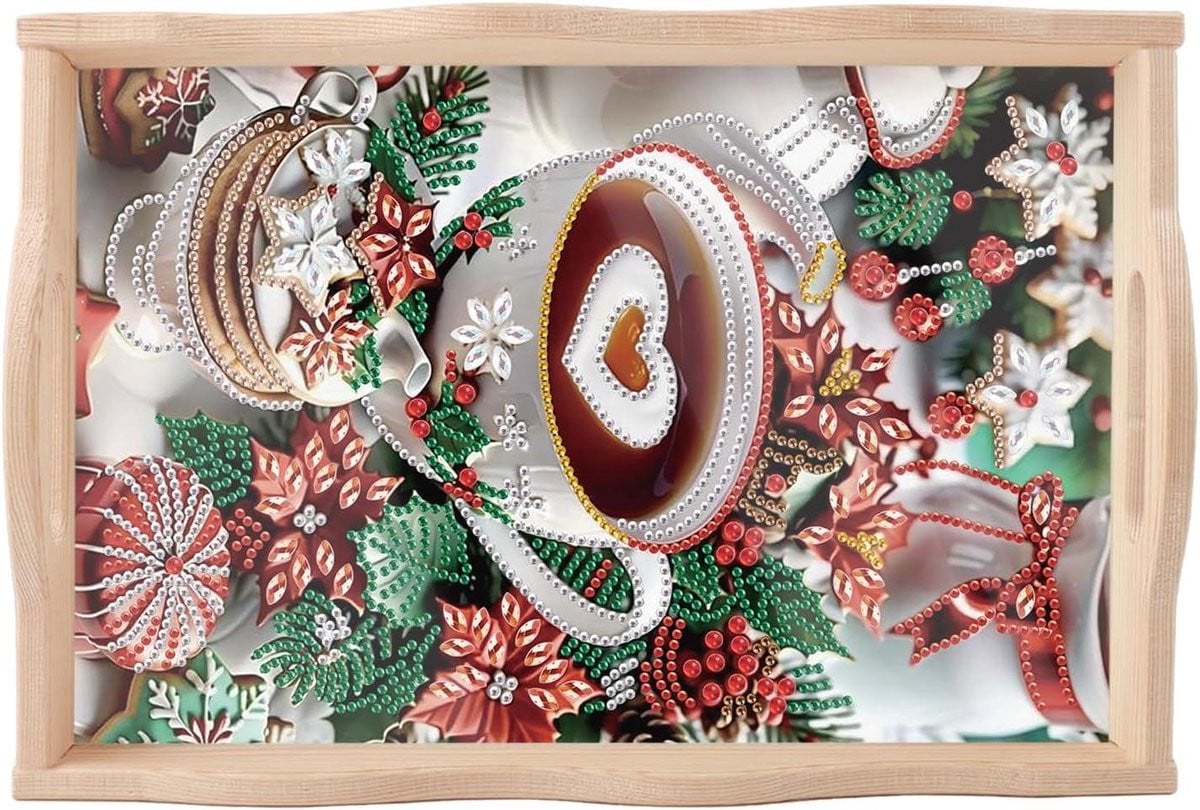 Multicolor Dienblad Diamant Schilderen - Handgemaakt Thee Bord Serveerschaal - B/D: 30 x 20 cm