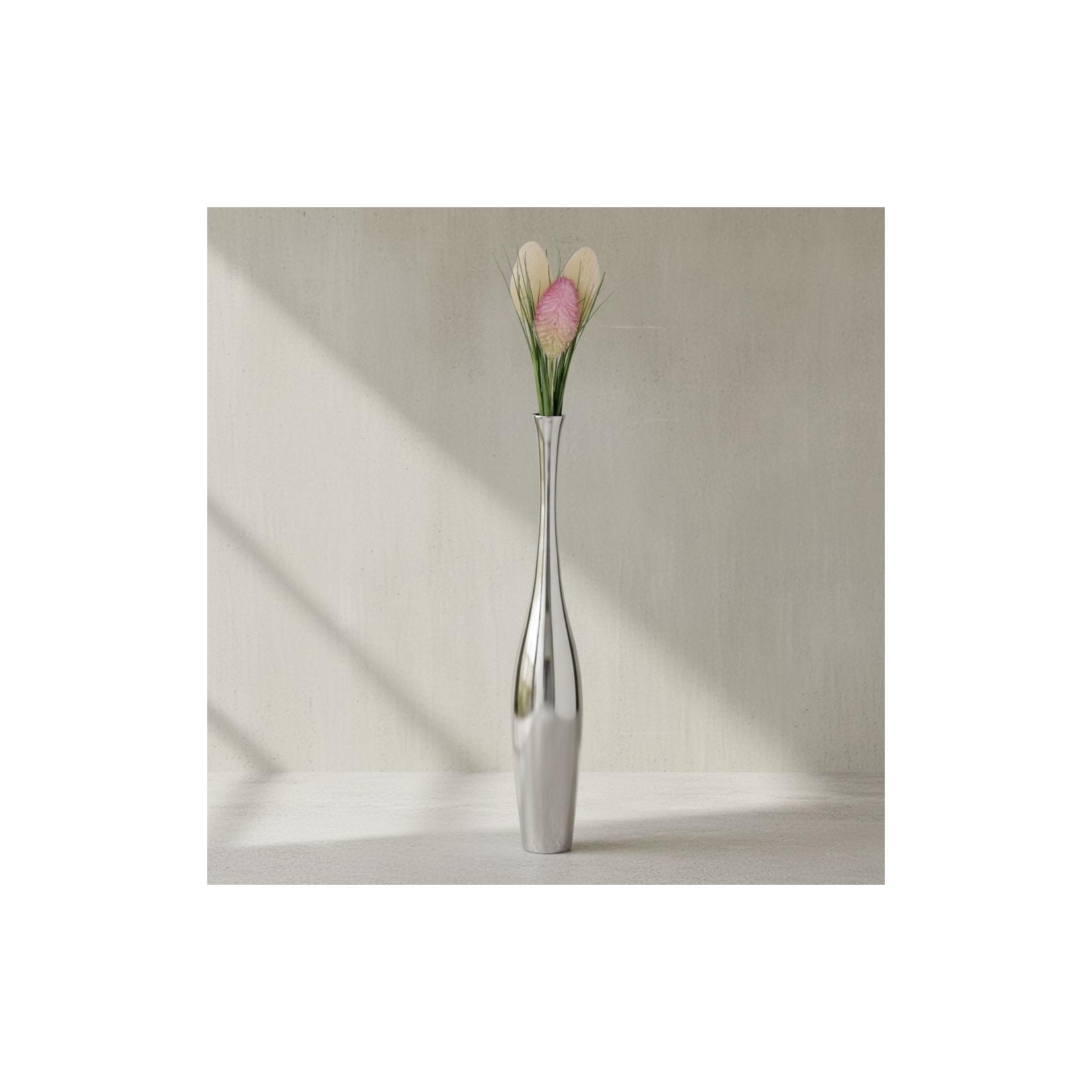KADIMA DESIGN Große moderne Aluminium Blumenvase in Silber, 75 cm hoch, stilvoll