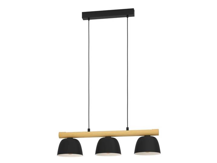 Suspension 3 Lumières H. 110cm SHERBURN Noire et naturel