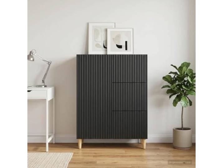 Jkghdrt Sideboard Schwarz 66 x 34,5 x 90 cm Holzwerkstoff Sideboard schwarz, Holzwerkstoff robust, Retro-Design, viel Stauraum, Schubladen Regale Fächer