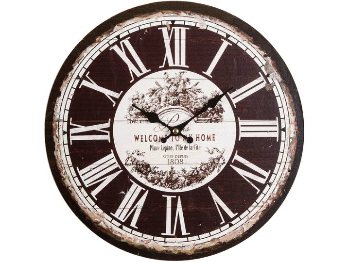 Wanduhr Welcome , schwarz, B:33,8cm H:4,5cm T:4,5cm, MYFLAIR MÖBEL & ACCESSOIRES, Wanduhren, Wanduhr, rund, Ø 33,8 cm, römische Ziffern, dekorativ in Küche & Wohnzimmer