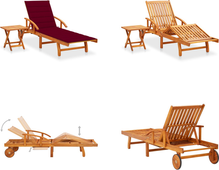 vidaXL Sonnenliege mit Tisch und Auflage Akazie Massivholz - Sonnenliege Mit Tisch - Sonnenliegen Mit Tischen - Holz-Sonnenliege Mit Tisch - Holz-Sonnenliegen Mit Tischen